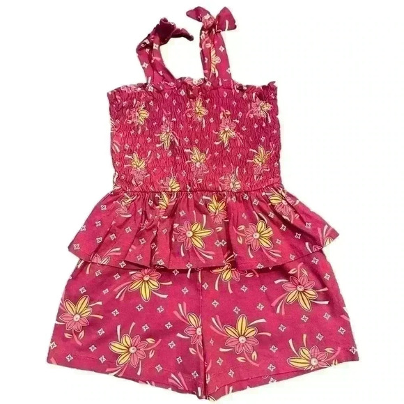 NWT Girls Pink Summer Flower Tea Collection Romper Size 5 - Picture 1 of 4